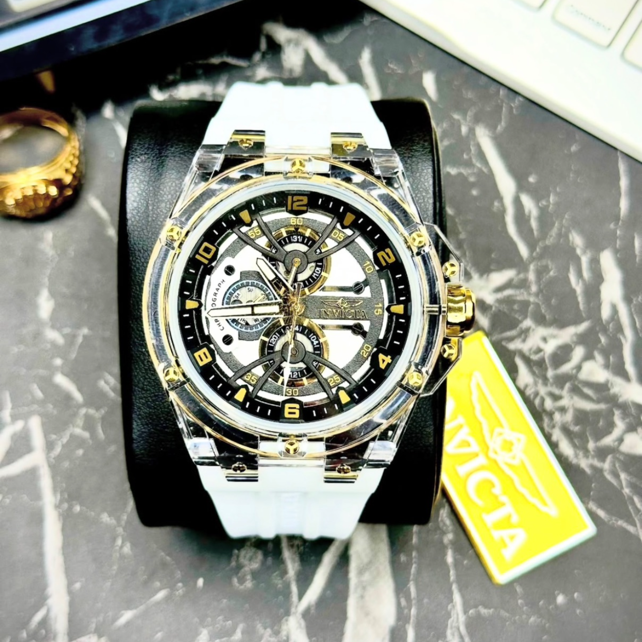 Invicta Men´s Racing Saphirex 46mm Quartz Watch - Gold Bezel