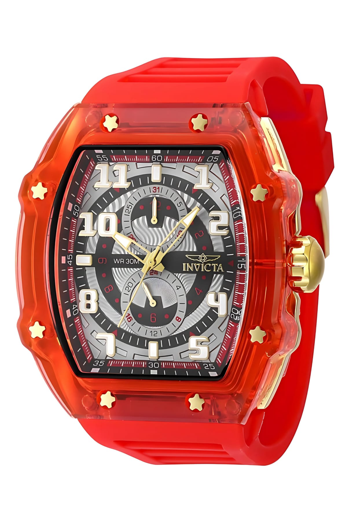 Invicta Men´s Racing 48.5mm Red Grey Dial Red Silicone Band Quartz Watch