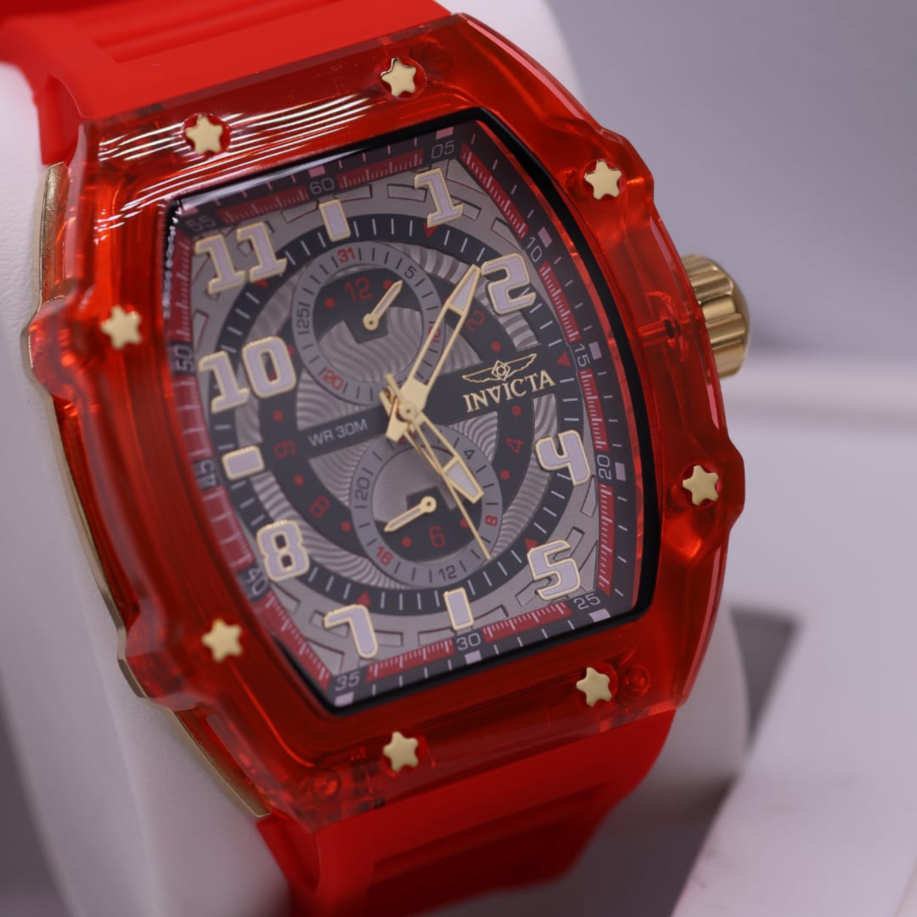 Invicta Men´s Racing 48.5mm Red Grey Dial Red Silicone Band Quartz Watch