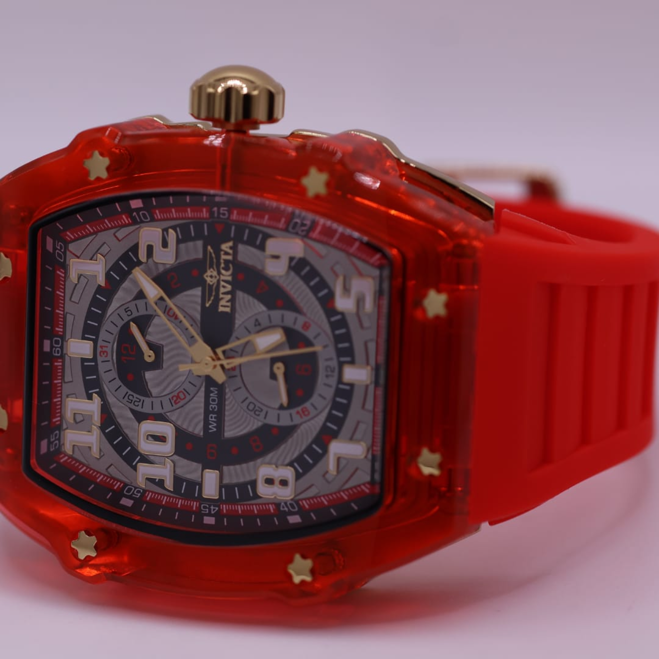 Invicta Men´s Racing 48.5mm Red Grey Dial Red Silicone Band Quartz Watch