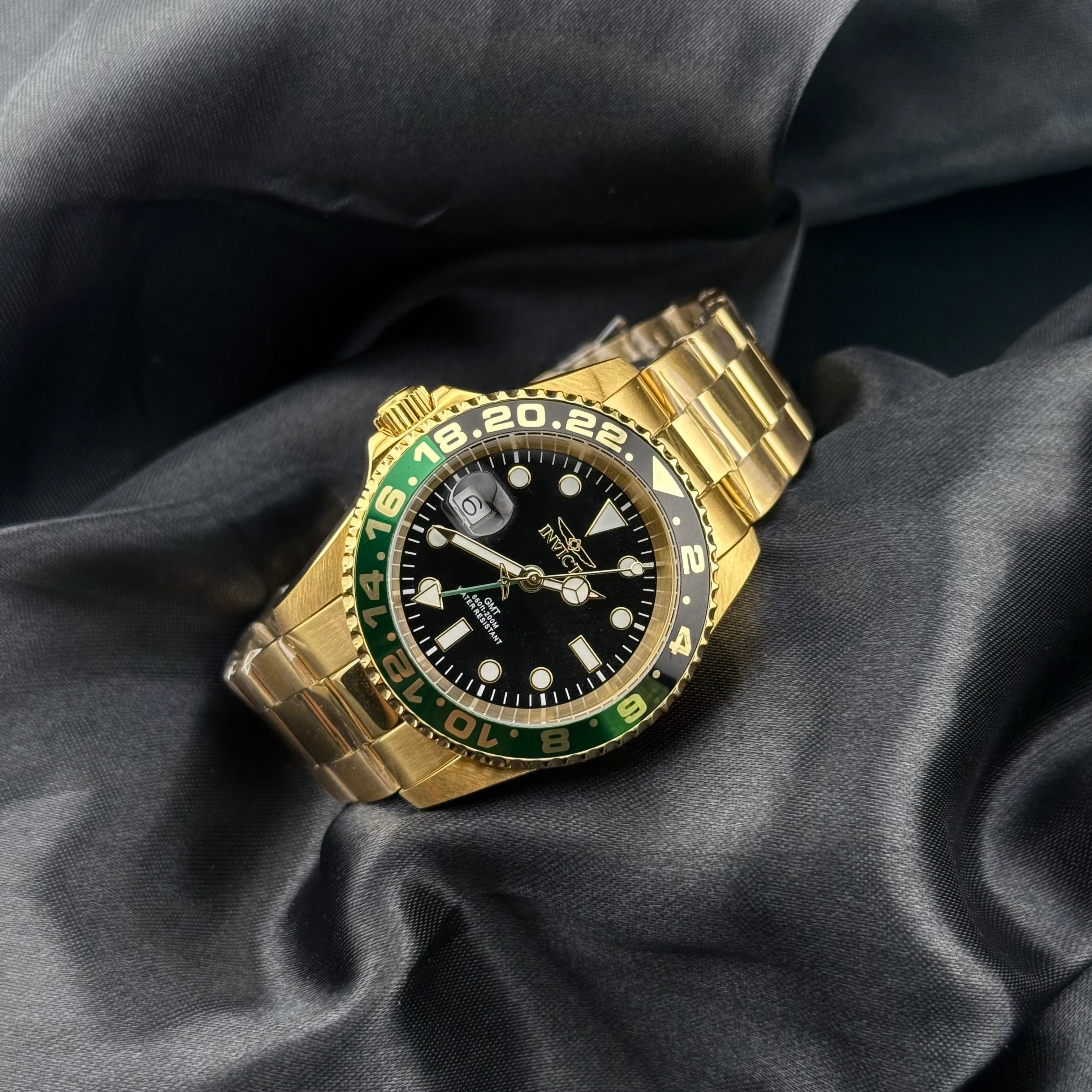 Invicta Pro Diver Left-Handed Swiss Ronda GMT/ Men´s Watch 42mm ,Steel Gold
