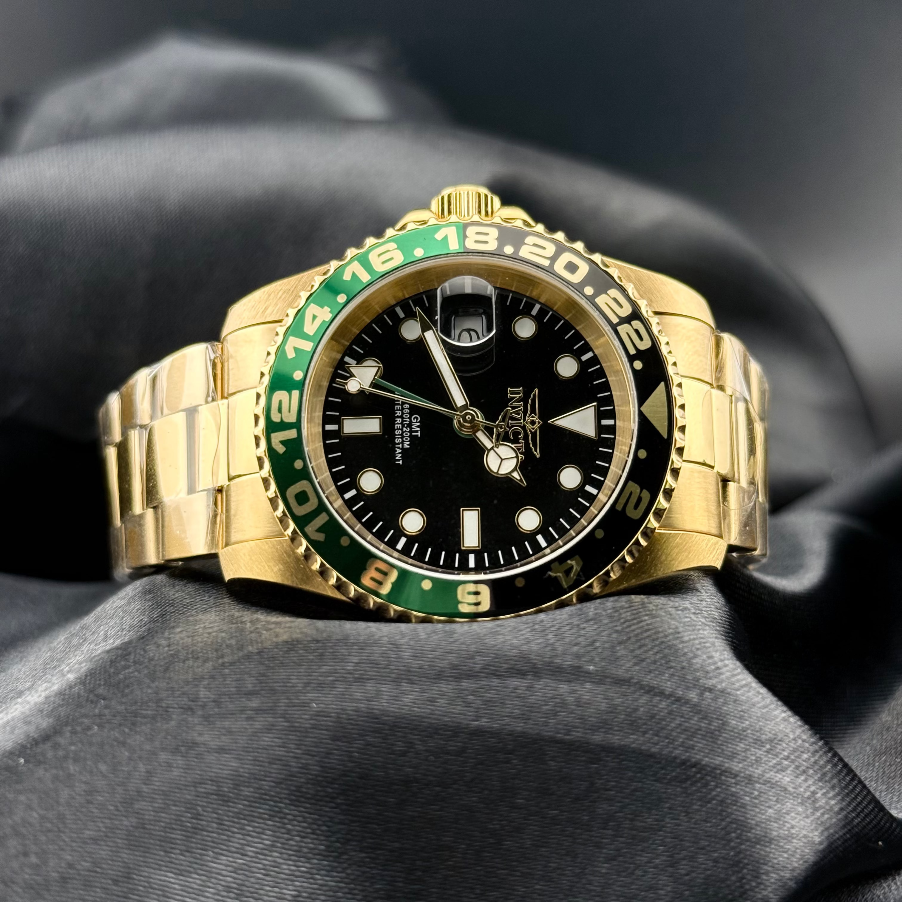 Invicta Pro Diver Left-Handed Swiss Ronda GMT/ Men´s Watch 42mm ,Steel Gold
